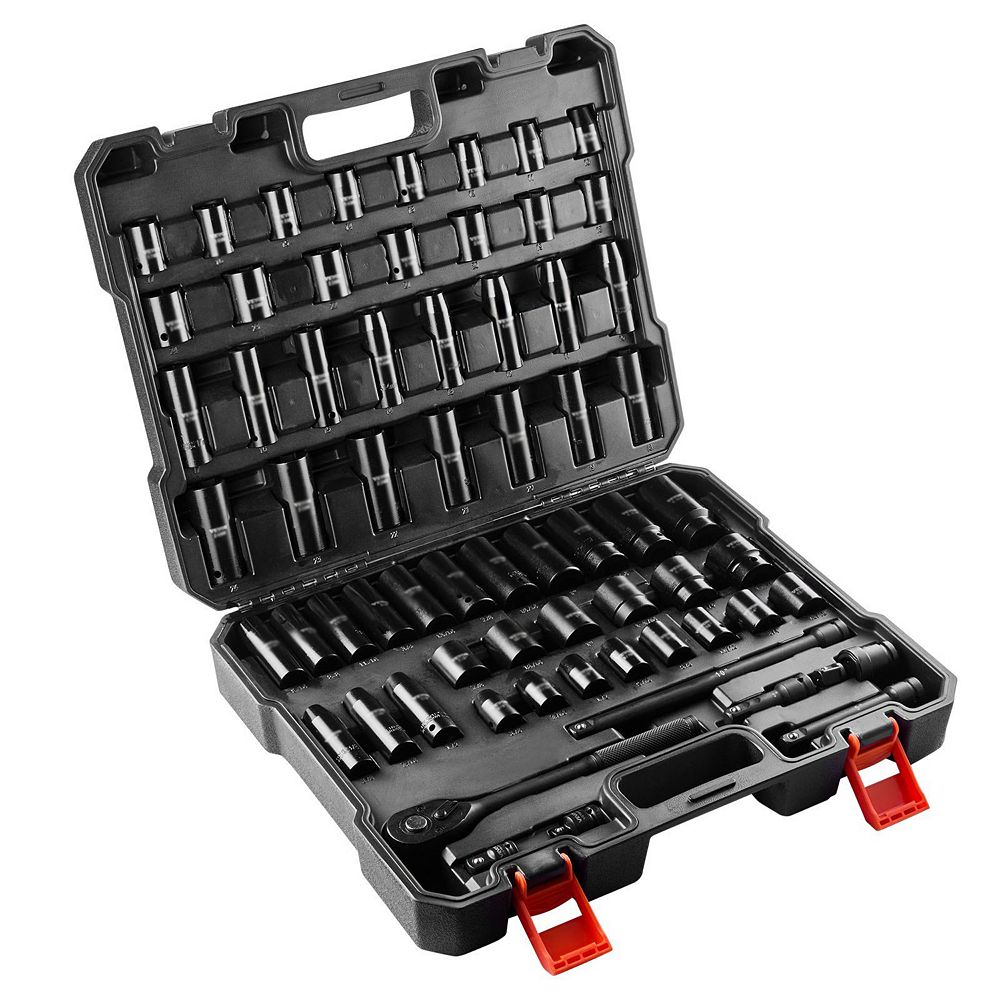 65-Piece Impact Socket Set with Ratchet, SAE and Metric Sockets in Toolbox