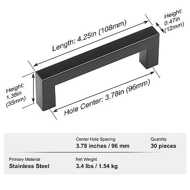 30 Pack Square Cabinet Handle, Stainless Steel Drawer Pull for Cabinets