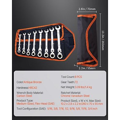8-Piece Ratcheting Wrench Set for Automotive, Household, and Mechanical Work