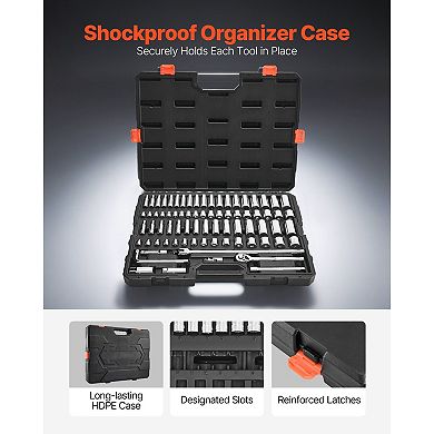 Automotive and DIY Socket Set with Chrome Finish and High-Torque Ratchet