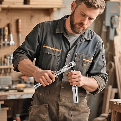 Automotive and DIY Socket Set with Chrome Finish and High-Torque Ratchet