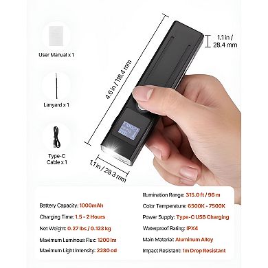 3-in-1 LED Flashlight with 1200 Lumens, Magnetic Tail, and Type-C Rechargeable