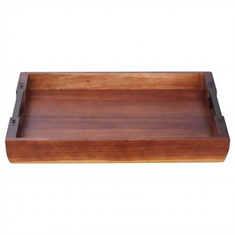 Acacia Wood Serving Tray with Handles for Home and Office