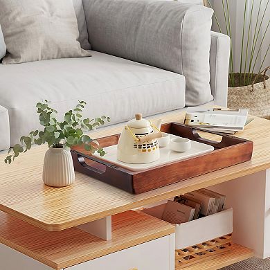 Acacia Wood Serving Tray with Handles for Home and Office