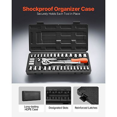 39-Piece Socket and Ratchet Set with Chrome Finish and Storage Case