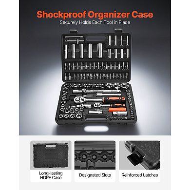 CR-V 1/2-Inch Socket and Ratchet Set 6-Point Tool Kit for Automotive and DIY