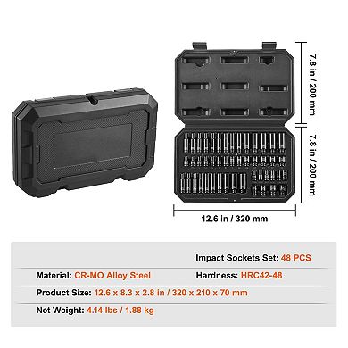 Alloy Steel Impact Socket Set 48-Piece with Metal Toolbox for Automotive Tools
