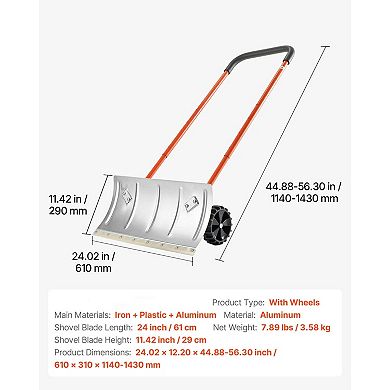 Wheeled Snow Shovel with Adjustable Handle and Anti-Slip Wheels