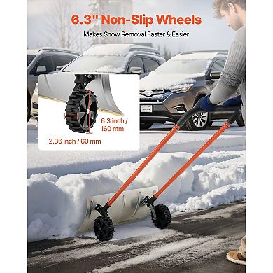 Wheeled Snow Shovel with Adjustable Handle and Anti-Slip Wheels