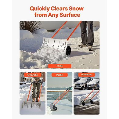 Wheeled Snow Shovel with Adjustable Handle and Anti-Slip Wheels