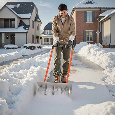 Wheeled Snow Shovel with Adjustable Handle and Anti-Slip Wheels