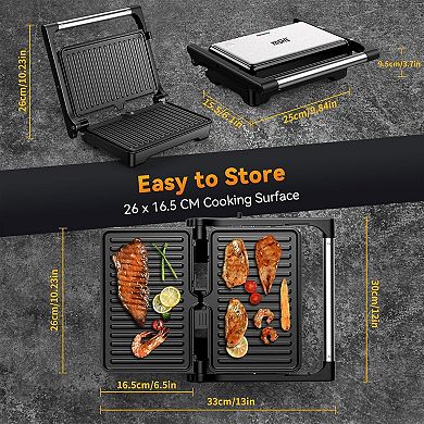 YASHE Panini Grill Press, Sandwich Maker,180-Degree Opening, Easy to Clean,Versatile Use