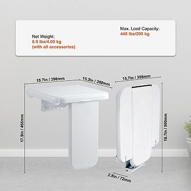 ABS Folding Shower Seat Wall-Mounted, Slip-Resistant Bathroom Bench 440 lb Capacity