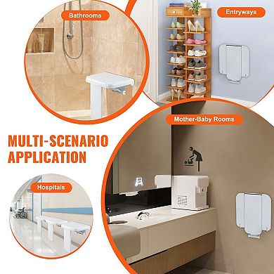 ABS Folding Shower Seat Wall-Mounted, Slip-Resistant Bathroom Bench 440 lb Capacity