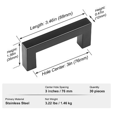30 Pack Cabinet Pull Handle, Square Stainless Steel for Desks and Cabinets