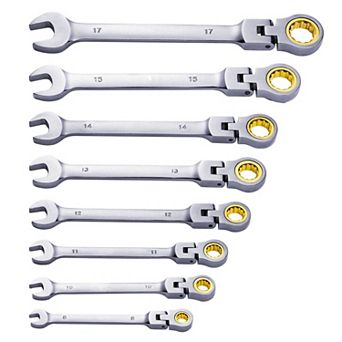 8 pc Flex Head Ratcheting Wrench Set Metric 817 mm with Storage Bag