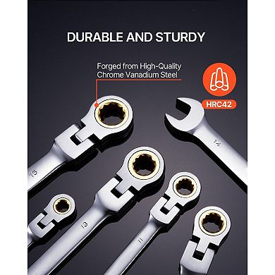 8-Piece Flex Head Ratcheting Wrench Set Metric 817 mm with Storage Bag