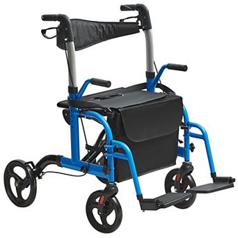 2 in 1 Rollator Walker and Wheelchair Combo with Seat, Hand Brakes, and Storage Bag