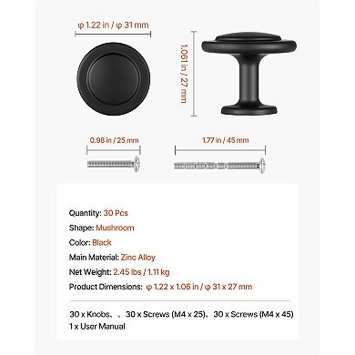 30-Pack Cabinet Knobs, Round Single-Hole Drawer Knobs with Screws