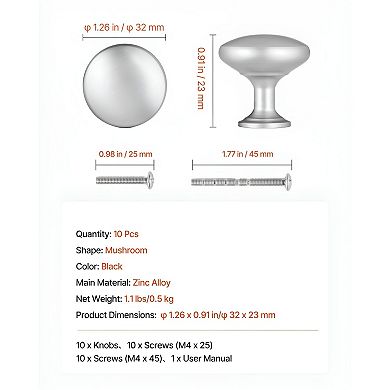 25-Pack Cabinet Knobs in Zinc Alloy for Kitchen, Bathroom, and Bedroom