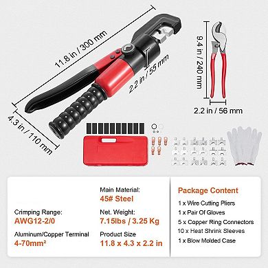 Hydraulic Cable Crimper Kit with 6T Pump and 9 Dies for Automotive and Electrical Use