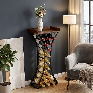 15 Bottle Freestanding Floor Wine Rack with Tabletop Metal Wine Holder