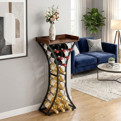 15 Bottle Freestanding Floor Wine Rack with Tabletop Metal Wine Holder