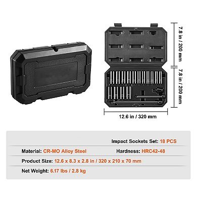 18-Piece Impact Socket Tool Set with Extension Bars for Workshop Use