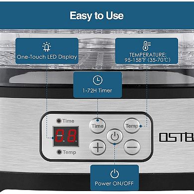 OSTBA Food Dehydrator, 5 BPA-Free Trays, Adjustable Temp & 72H Timer, LED Display