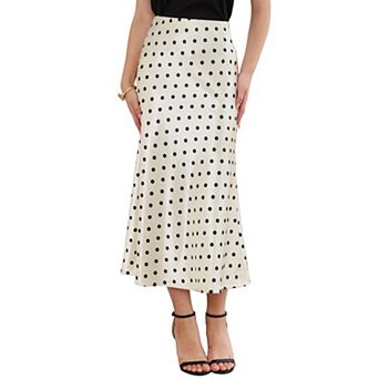 Silk Satin Skirt for Women Polka Dots High Waisted Flowy Elegant Midi Skirt