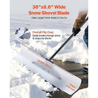 Reversible Snow Pusher Shovel, 36" Blade for Driveways and Decks