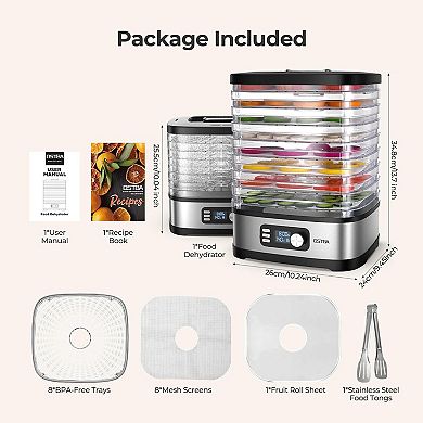 OSTBA 8-Tray Food Dehydrator, 72H Timer & Temp Control up to 158℉, Includes 8 Mesh Sheets