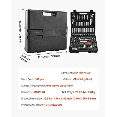 CR-V Alloy Steel Socket Set with Ratchet Drop-Resistant Storage Case