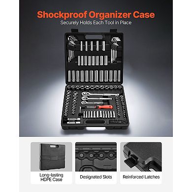 CR-V Alloy Steel Socket Set with Ratchet Drop-Resistant Storage Case