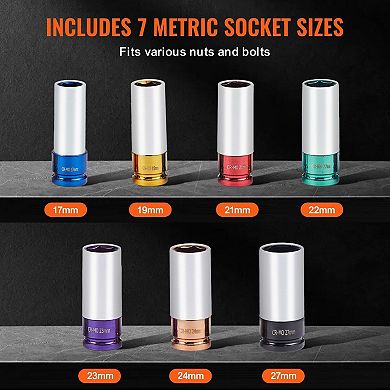 Lug Nut Impact Socket Set 7-Piece Metric 1727mm with Case
