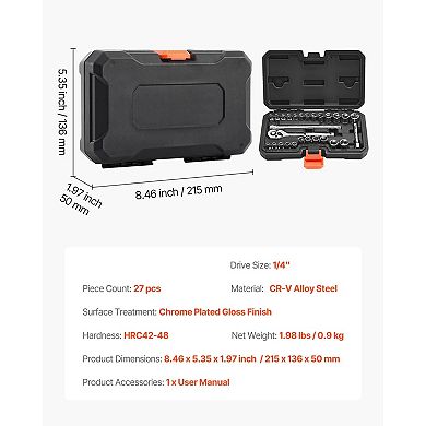 CR-V Alloy Socket Set Ratchet 6-Point Tool Kit for Home and Garage