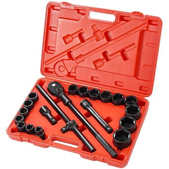Heavy-Duty Vehicle Socket Set with Drive Ratchet, Impact Sockets, and Storage Case