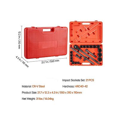 Heavy-Duty Vehicle Socket Set with Drive Ratchet, Impact Sockets, and Storage Case
