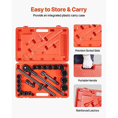 Heavy-Duty Vehicle Socket Set with Drive Ratchet, Impact Sockets, and Storage Case