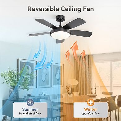 42 Inch Ceiling Fan with 22W LED Light and Remote Control MDF Blades Reversible DC Motor