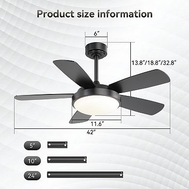 42 Inch Ceiling Fan with 22W LED Light and Remote Control MDF Blades Reversible DC Motor