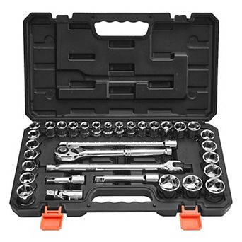 CR-V Alloy Steel Socket and Ratchet Set 6-Point with Drop-Resistant Storage Case