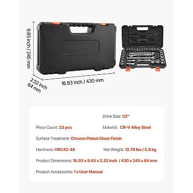 CR-V Alloy Steel Socket and Ratchet Set 6-Point with Drop-Resistant Storage Case