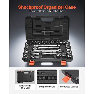 CR-V Alloy Steel Socket and Ratchet Set 6-Point with Drop-Resistant Storage Case