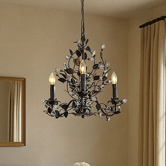 Contemporary 3-Light Dark Bronze Leaf Chandelier Elegant Interior Lighting With Crystal Accents For