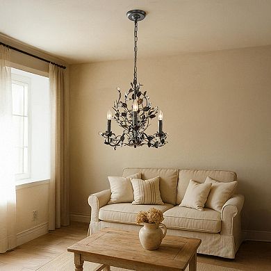 Contemporary 3-Light Dark Bronze Leaf Chandelier Elegant Interior Lighting With Crystal Accents For