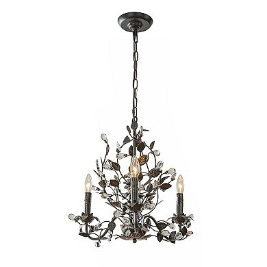 Contemporary 3-Light Dark Bronze Leaf Chandelier Elegant Interior Lighting With Crystal Accents For