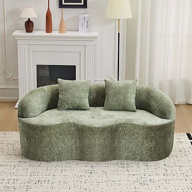 Curved Loveseat Sofa With Round Armrest, Compression Couch With 2 Pillows for Living Room