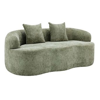 Curved Loveseat Sofa With Round Armrest, Compression Couch With 2 Pillows for Living Room