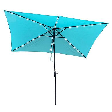 10 x 6.5ft Rectangular Outdoor Solar Lighted Patio Umbrellas with Crank and Push Button Tilt